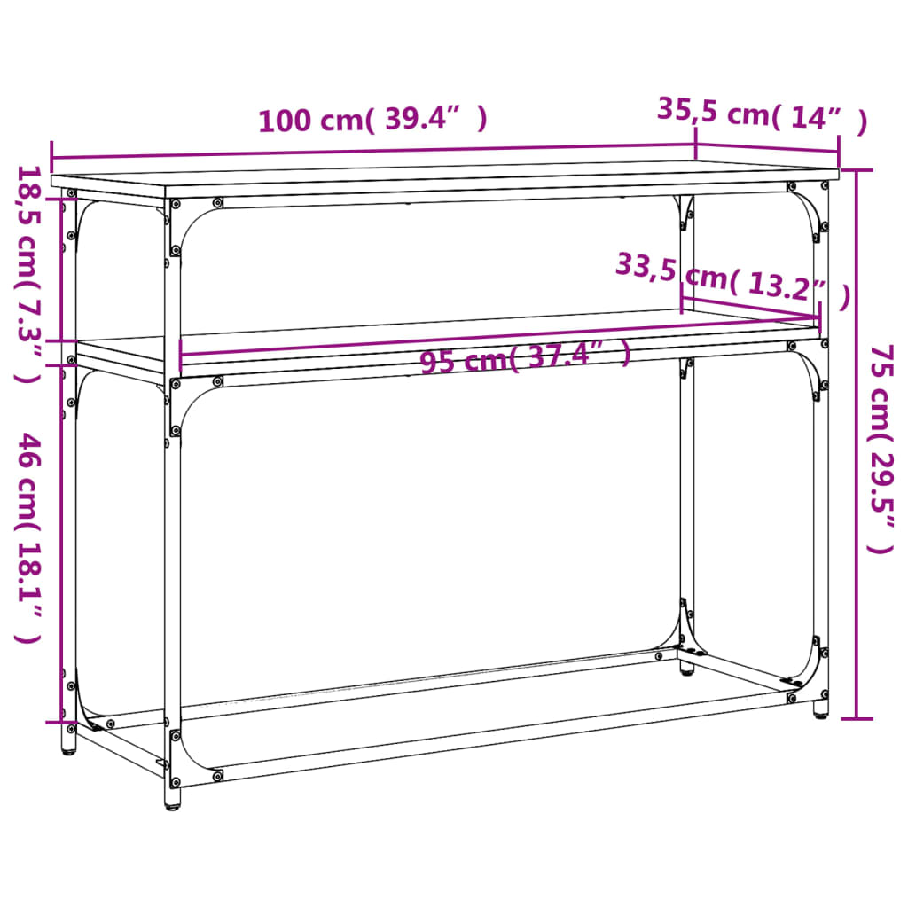 Tavolino Consolle Nero 100x35,5x75 cm in Legno Multistrato