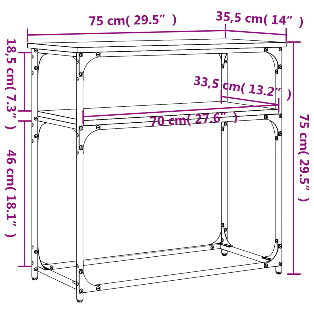 Tavolino Consolle Nero 75x35,5x75 cm in Legno Multistrato