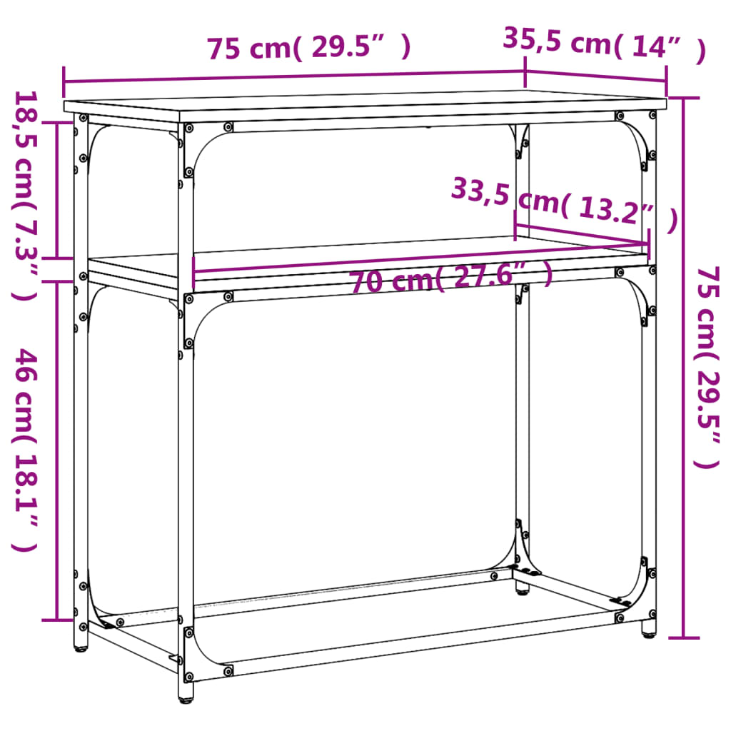 Tavolino Consolle Grigio Sonoma 75x35,5x75 cm Legno Multistrato