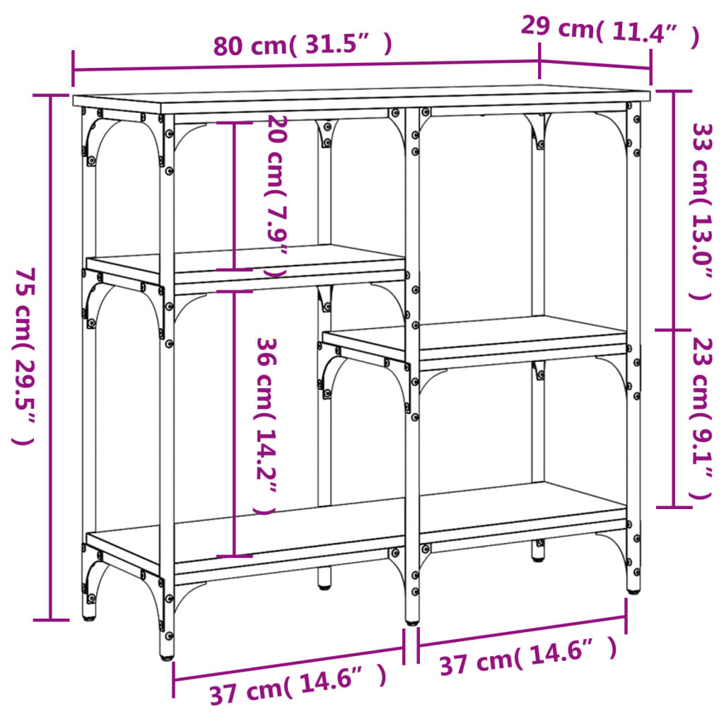 Tavolino Consolle Nero 80x29x75 cm in Legno Multistrato