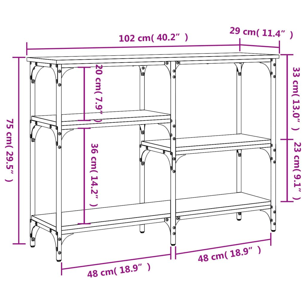 Tavolo Consolle Grigio Sonoma 102x29x75 cm in Legno Multistrato