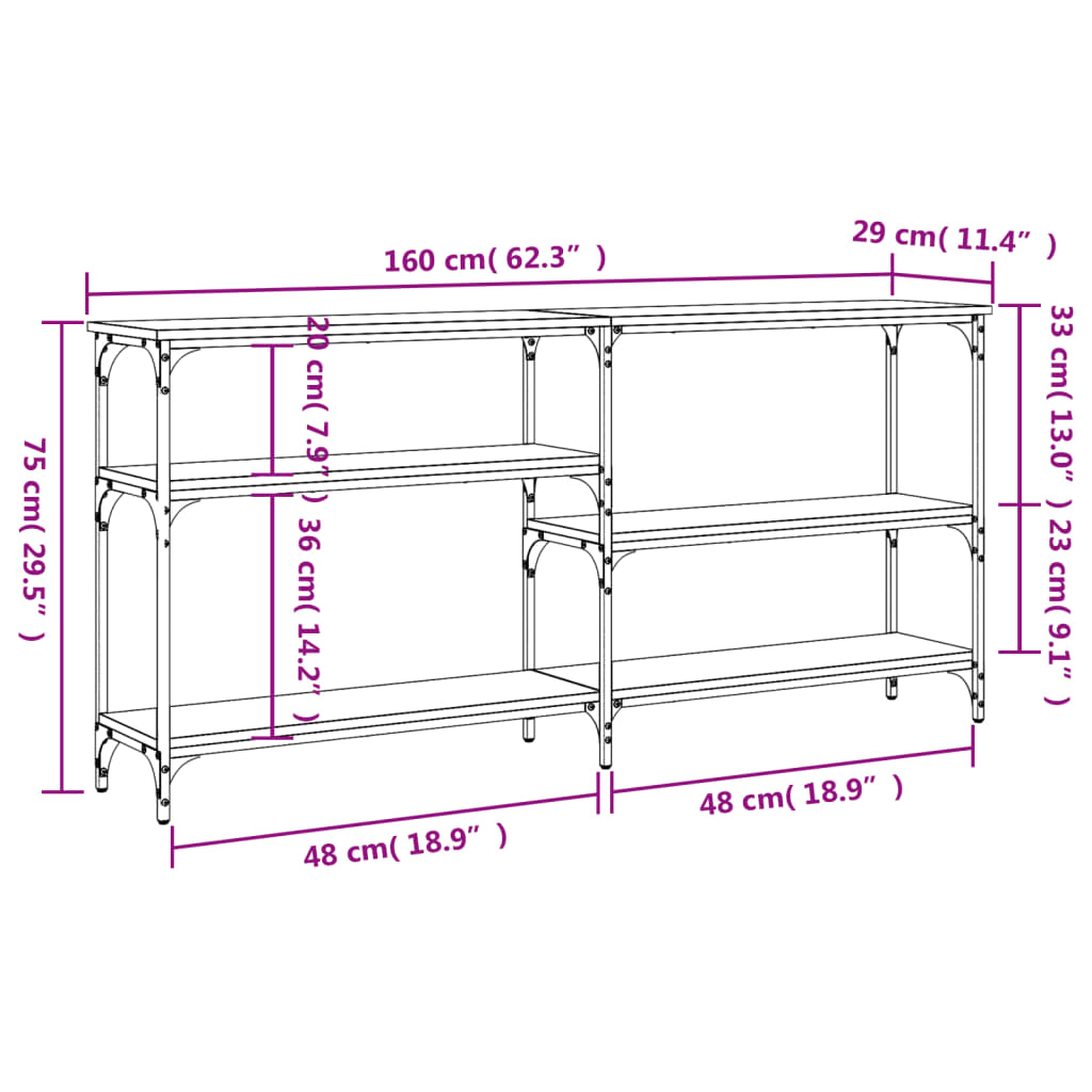 Tavolino Consolle Nero 160x29x75 cm in Legno Multistrato