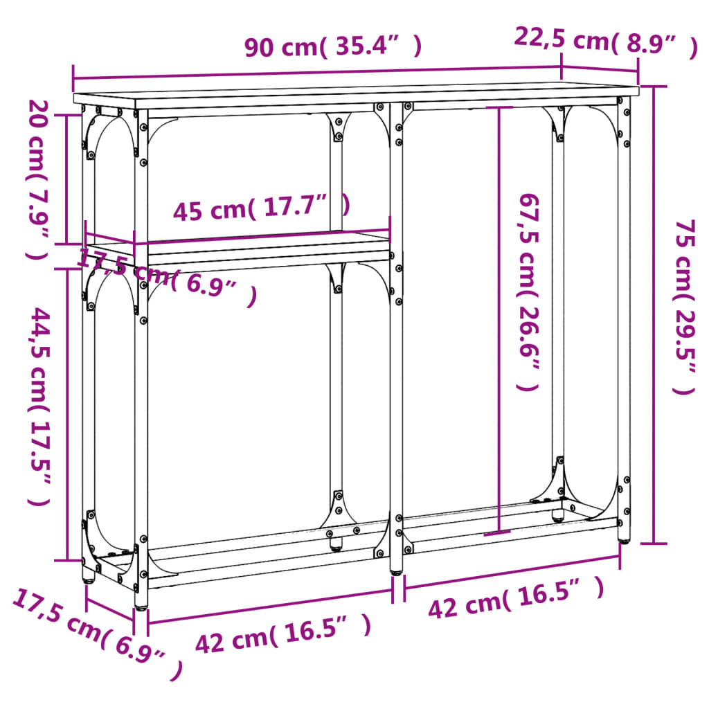 Tavolino Consolle Nero 90x22,5x75 cm in Legno Multistrato