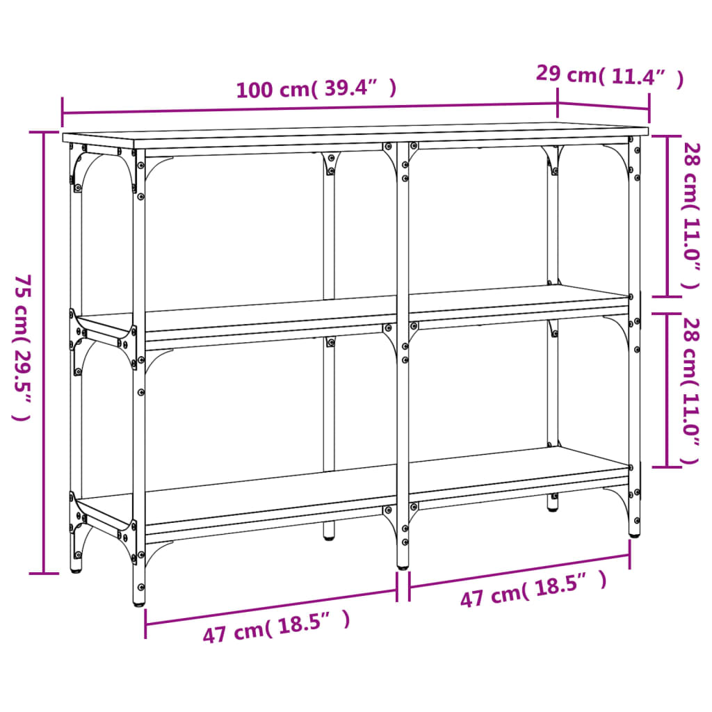 Tavolino Consolle Nero 100x29x75 cm in Legno Multistrato