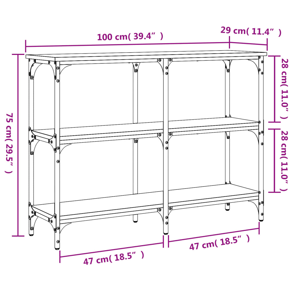 Tavolo Consolle Rovere Fumo 100x29x75 cm in Legno Multistrato