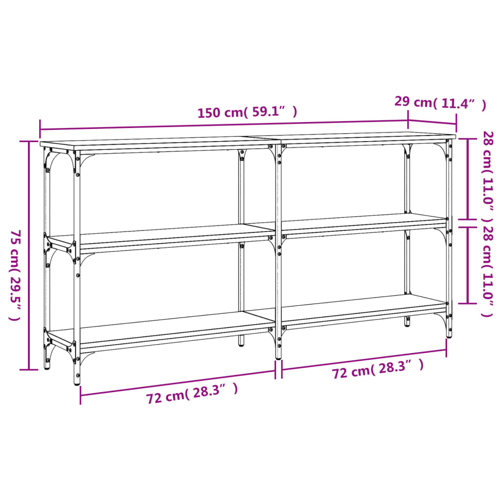 Tavolino Consolle Nero 150x29x75 cm in Legno Multistrato