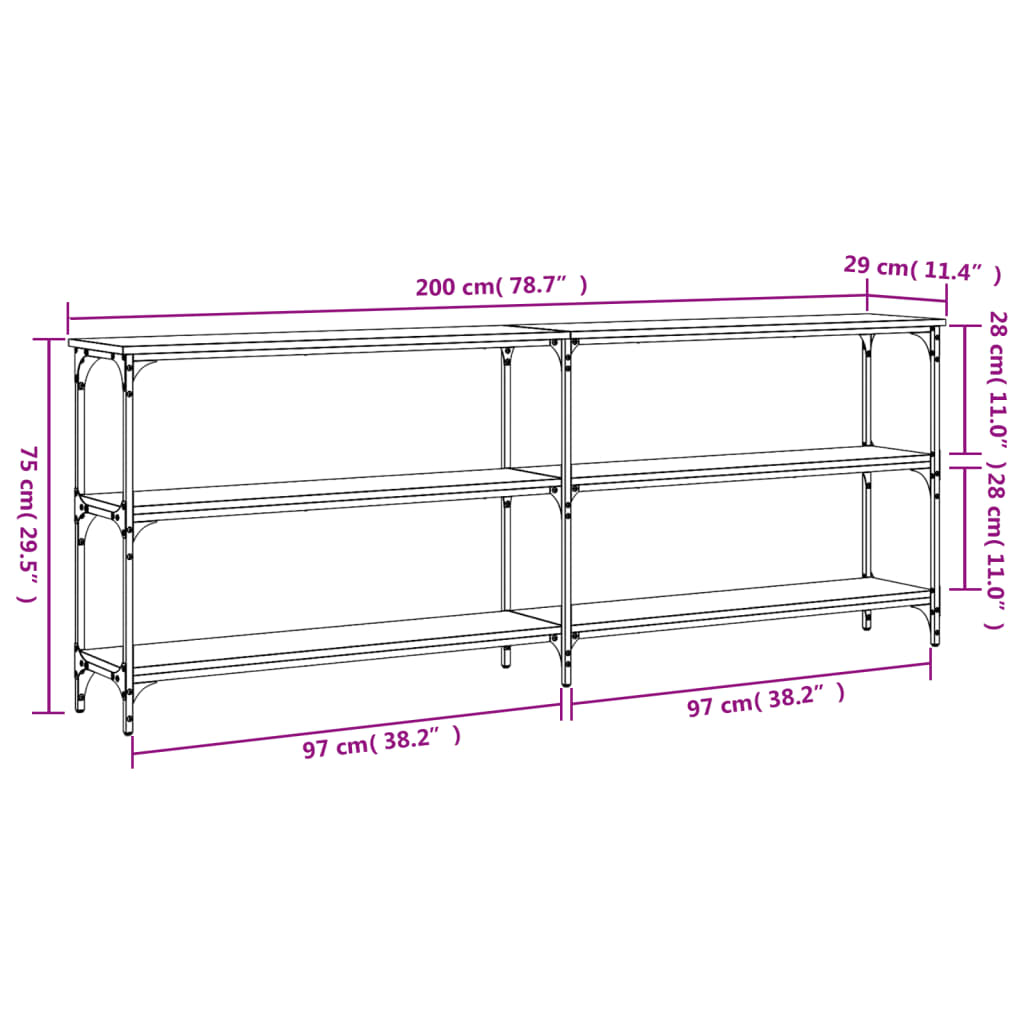 Tavolo Consolle Grigio Sonoma 200x29x75 cm in Legno Multistrato