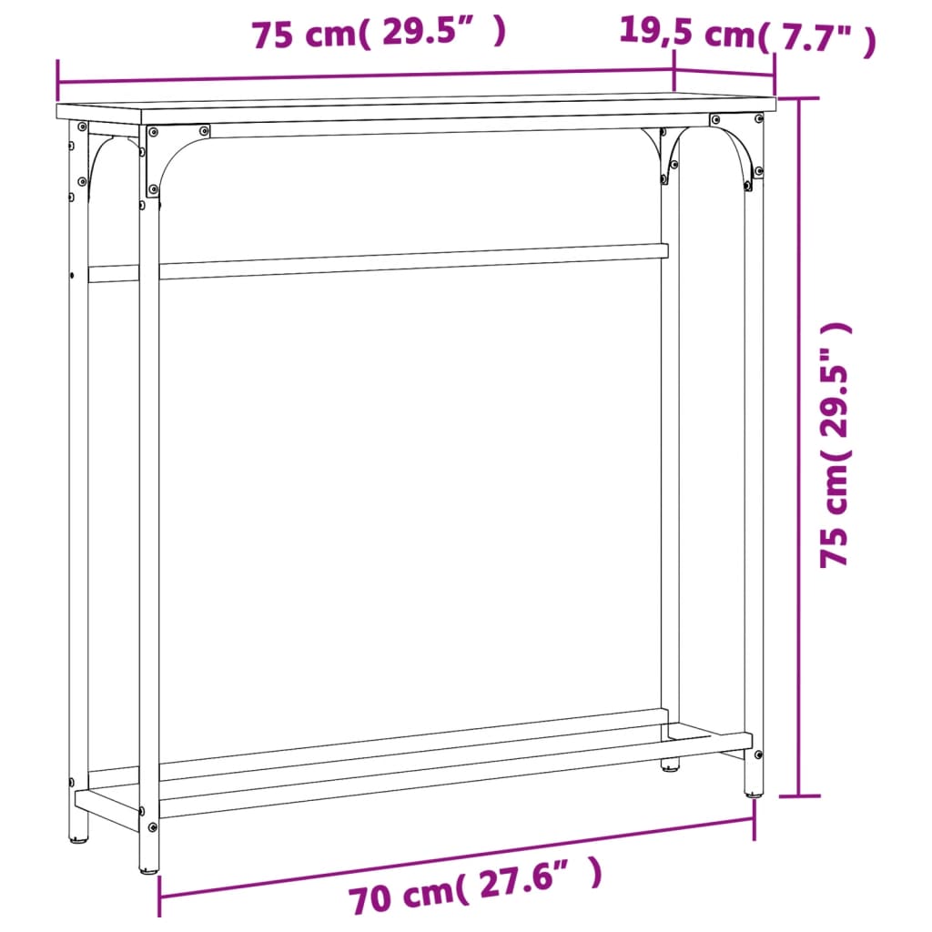 Tavolino Consolle Grigio Sonoma 75x19,5x75 cm Legno Multistrato