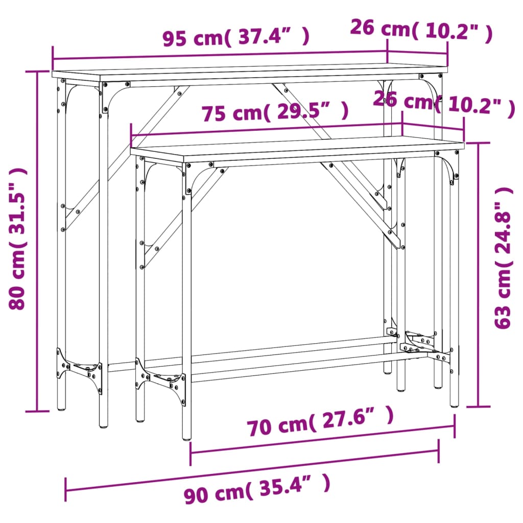 Tavolini Consolle 2 pz Neri in Legno Multistrato