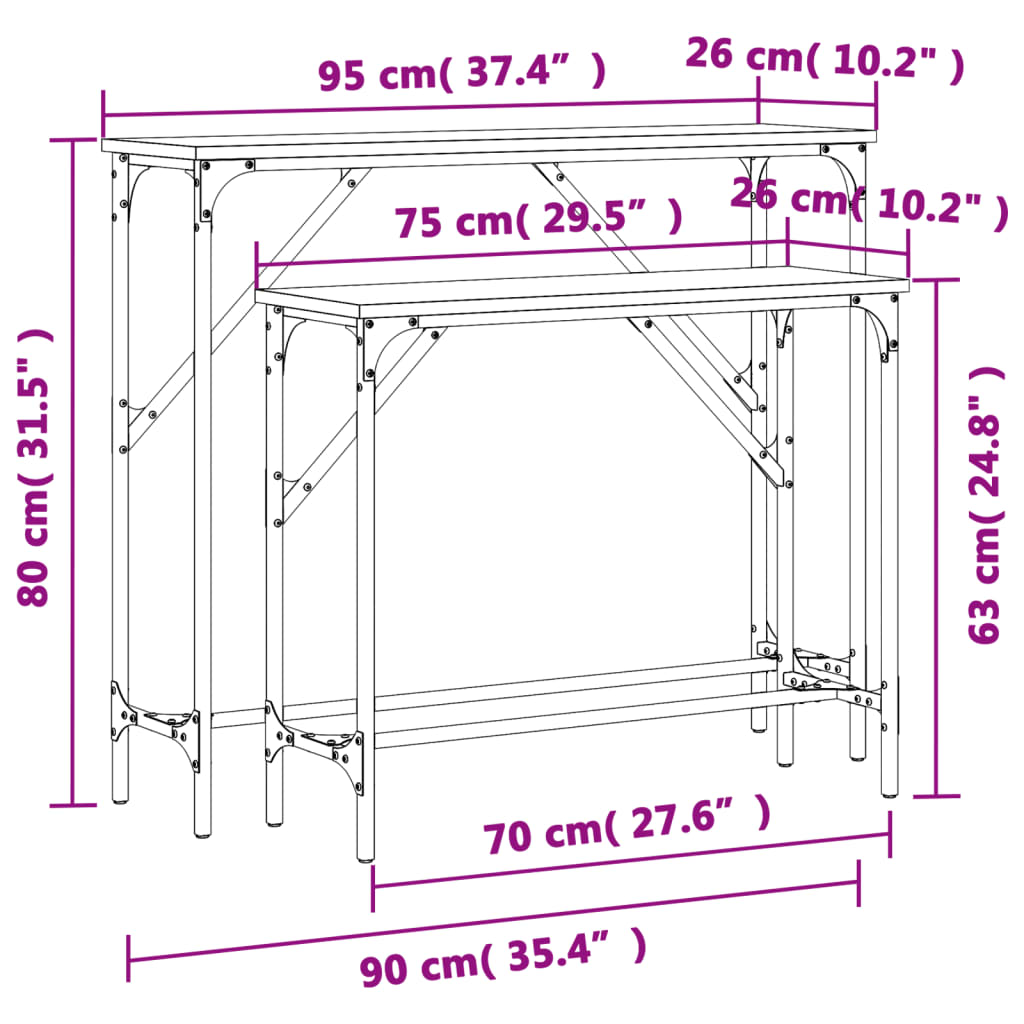 Tavolini Consolle 2 pz Rovere Fumo in Legno Multistrato