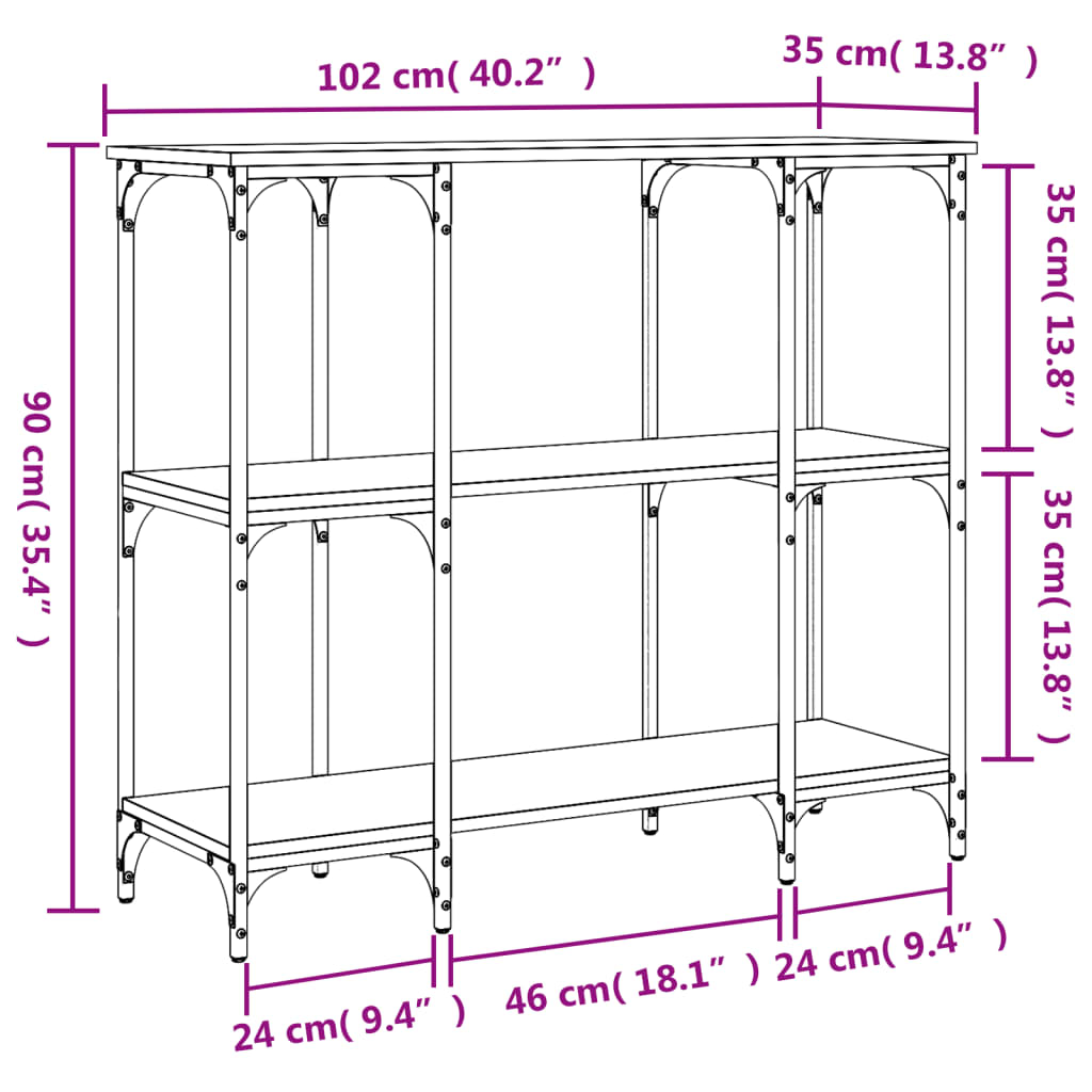 Tavolino Consolle Grigio Sonoma 102x35x90 cm Legno Multistrato