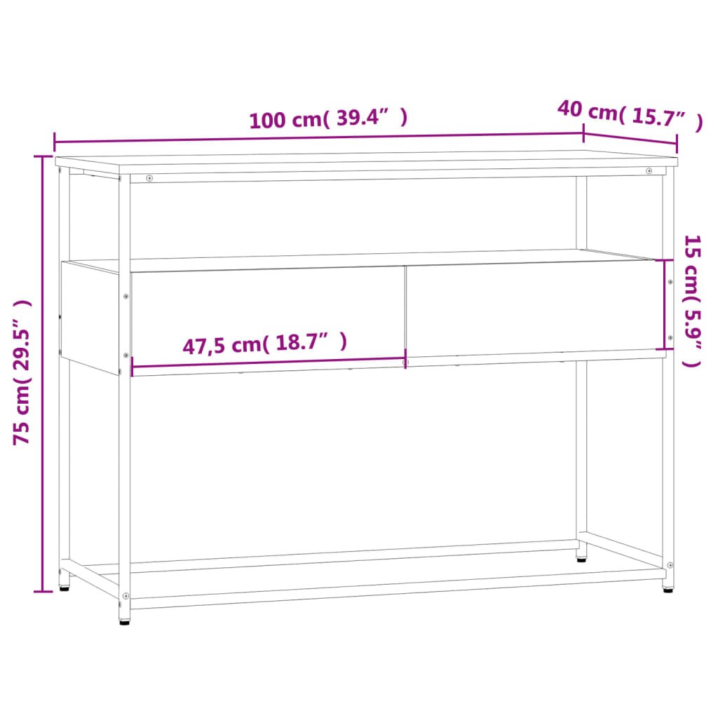 Tavolino Consolle Nero 100x40x75 cm in Legno Multistrato