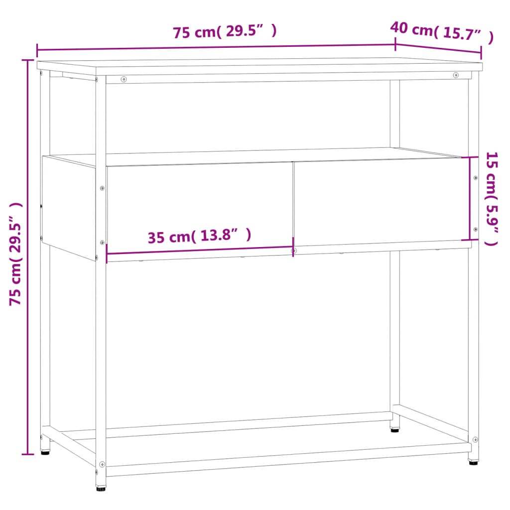 Tavolino Consolle Grigio Sonoma 75x40x75 cm Legno Multistrato