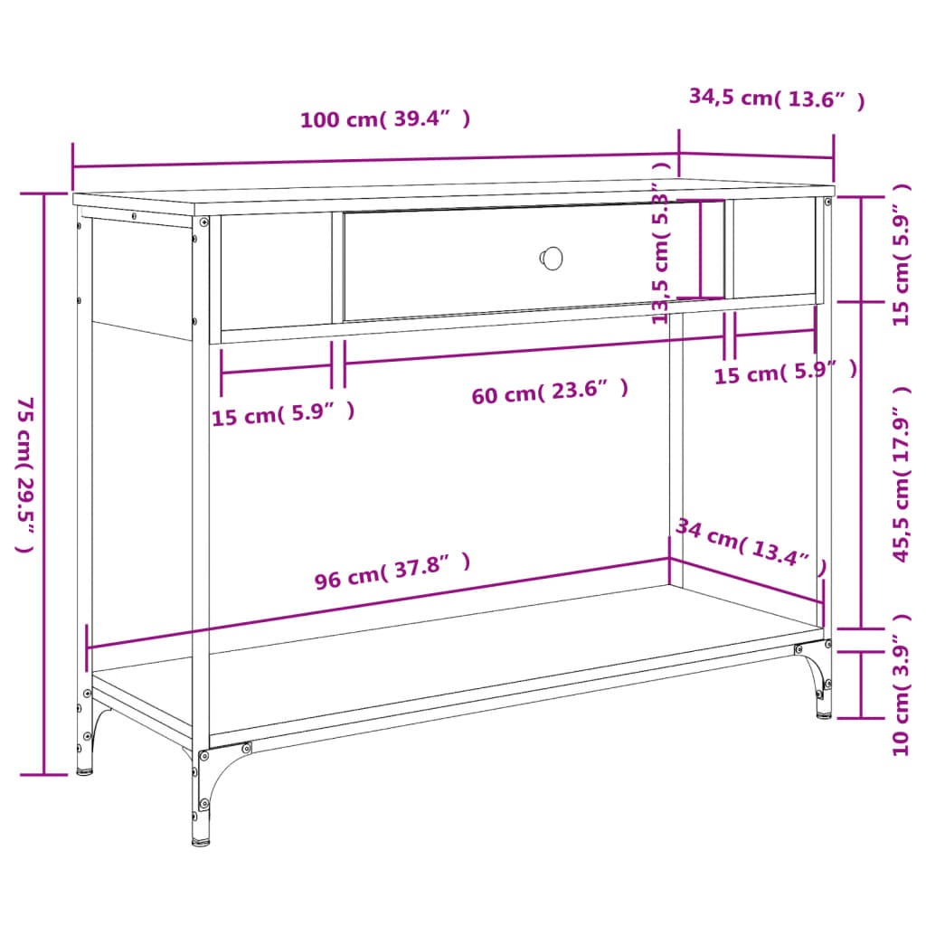 Tavolino Consolle Grigio Sonoma 100x34,5x75cm Legno Multistrato