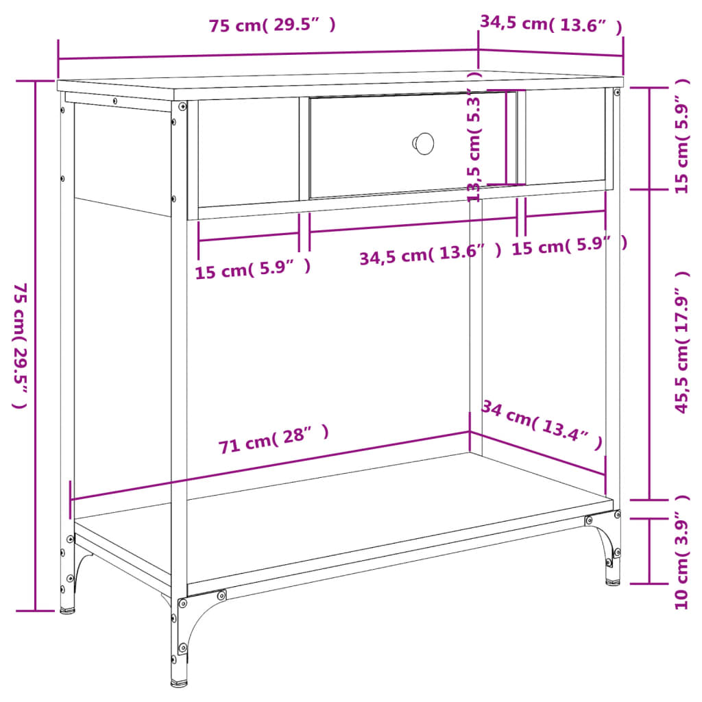 Tavolino Consolle Rovere Marrone 75x34,5x75cm Legno Multistrato