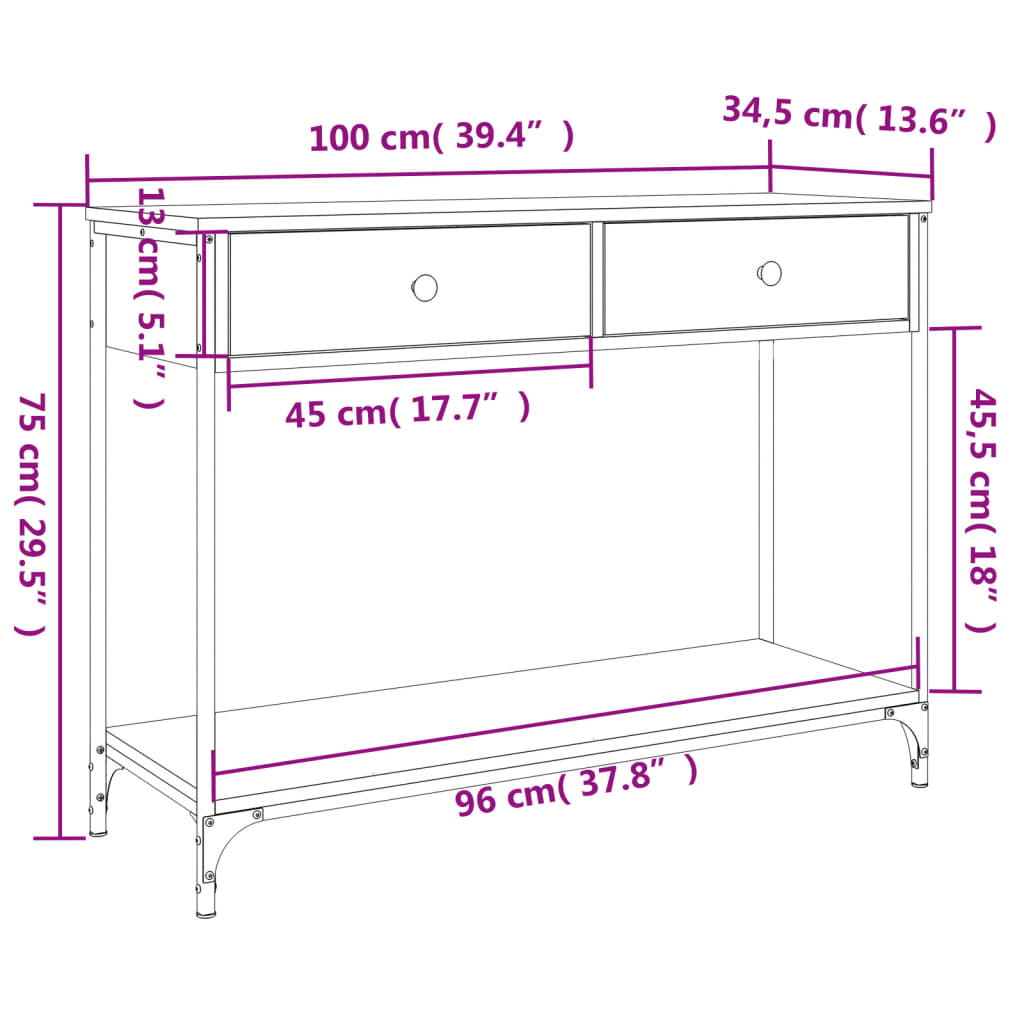 Tavolino Consolle Rovere Sonoma 100x34,5x75cm Legno Multistrato