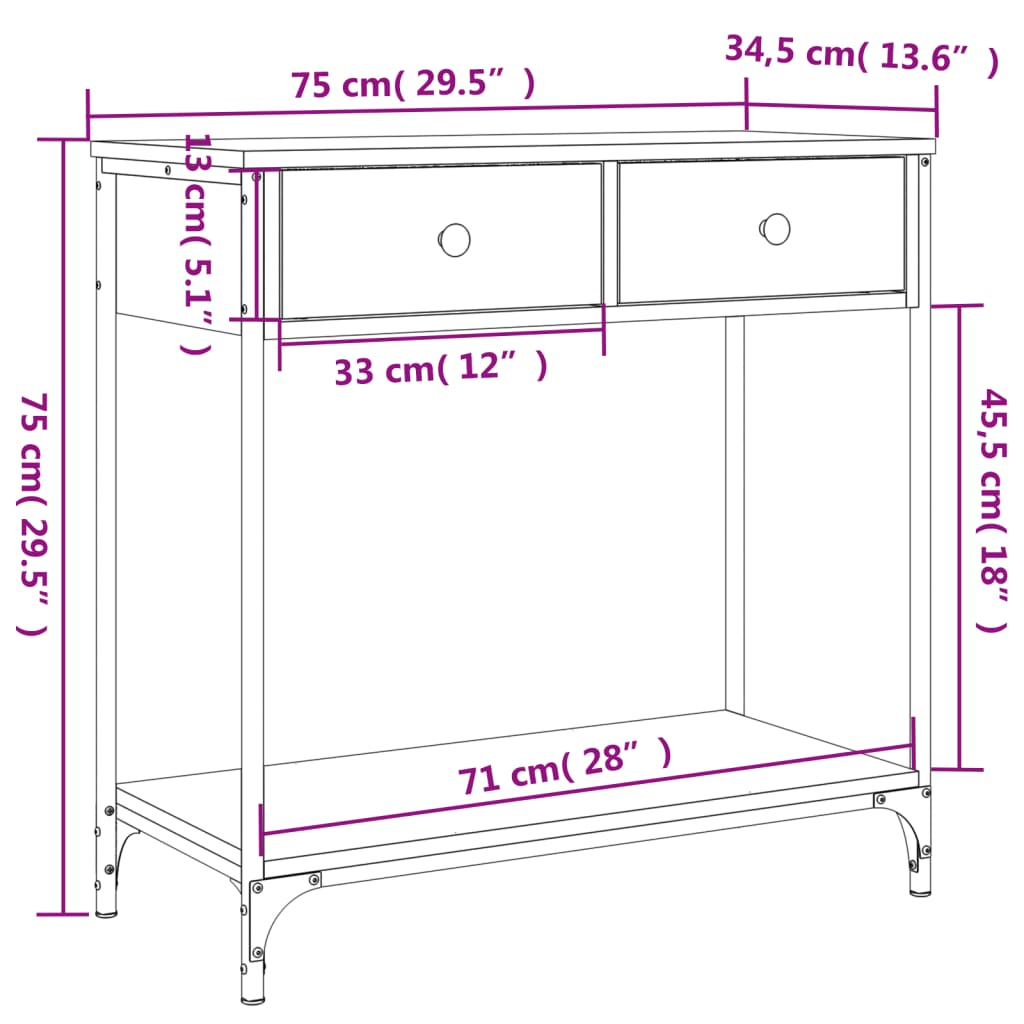 Tavolino Consolle Nero 75x34,5x75 cm in Legno Multistrato