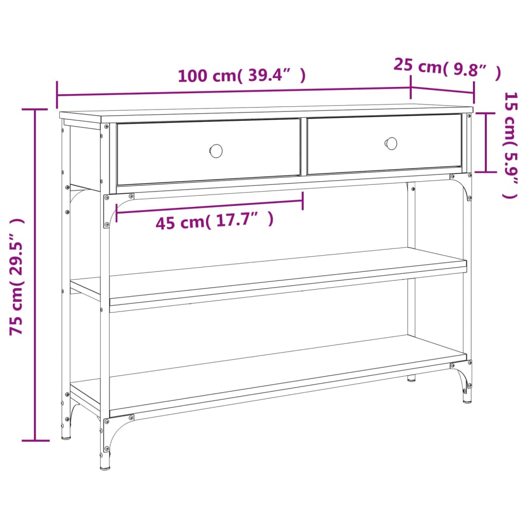 Tavolo Consolle Rovere Sonoma 100x25x75 cm in Legno Multistrato