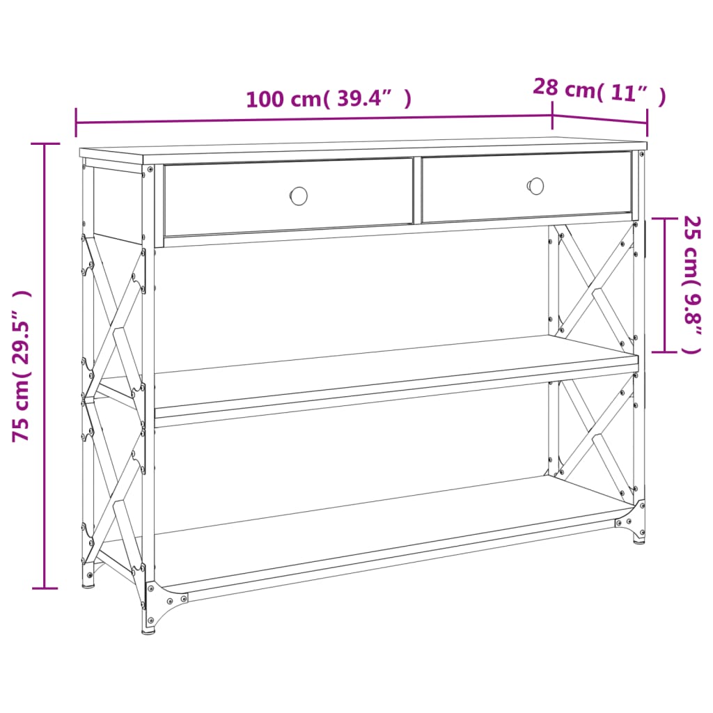 Tavolino Consolle Nero 100x28x75 cm in Legno Multistrato