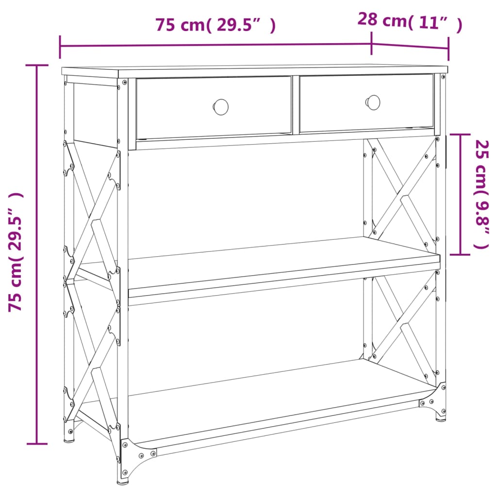 Tavolino Consolle Rovere Fumo 75x28x75 cm in Legno Multistrato