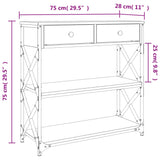 Tavolino Consolle Grigio Sonoma 75x28x75 cm Legno Multistrato