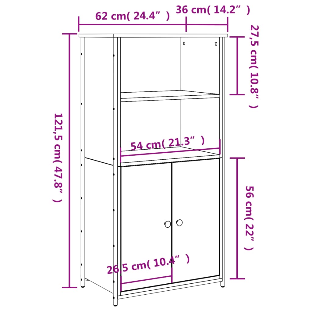 Credenza Rovere Fumo 62x36x121,5 cm in Legno Multistrato