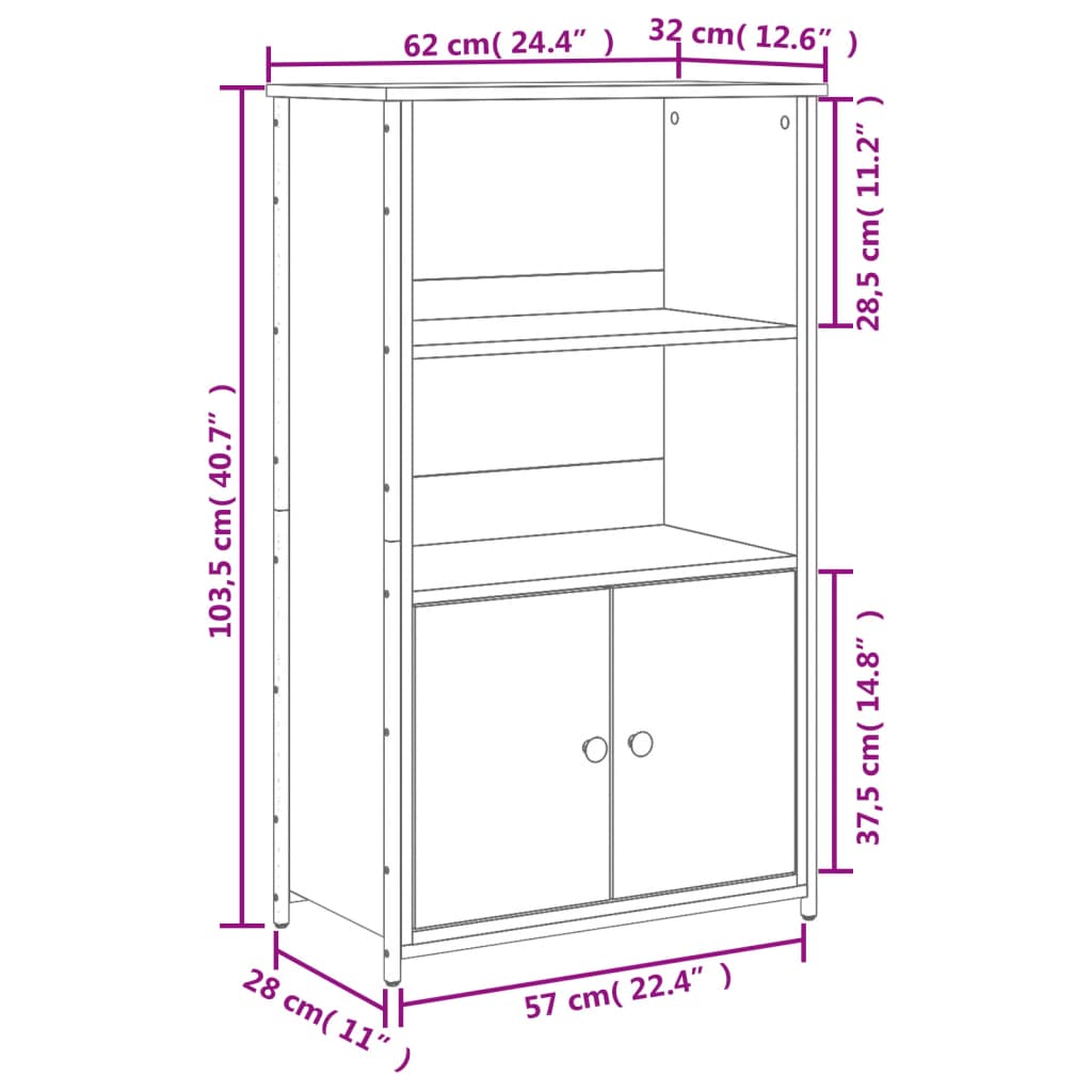 Credenza Nera 62x32x103,5 cm in Legno Multistrato