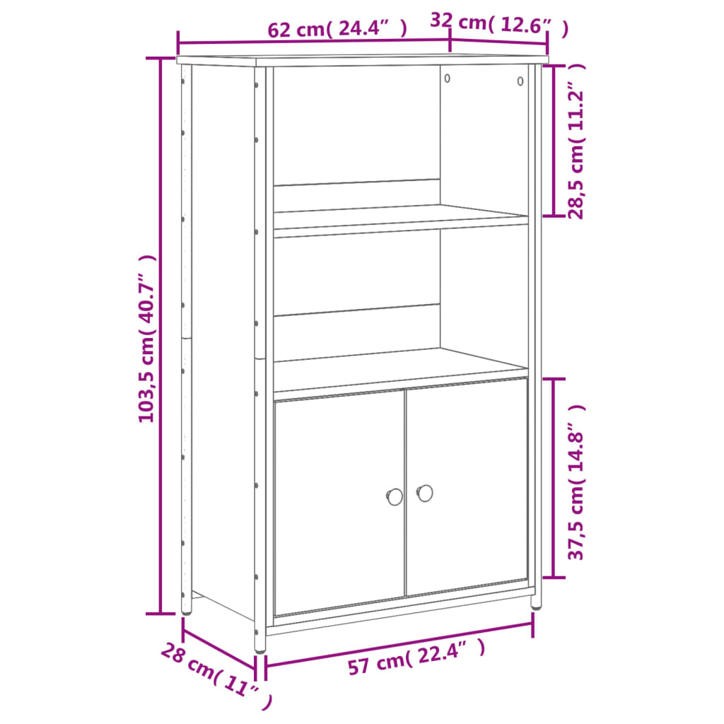 Credenza Rovere Fumo 62x32x103,5 cm in Legno Multistrato