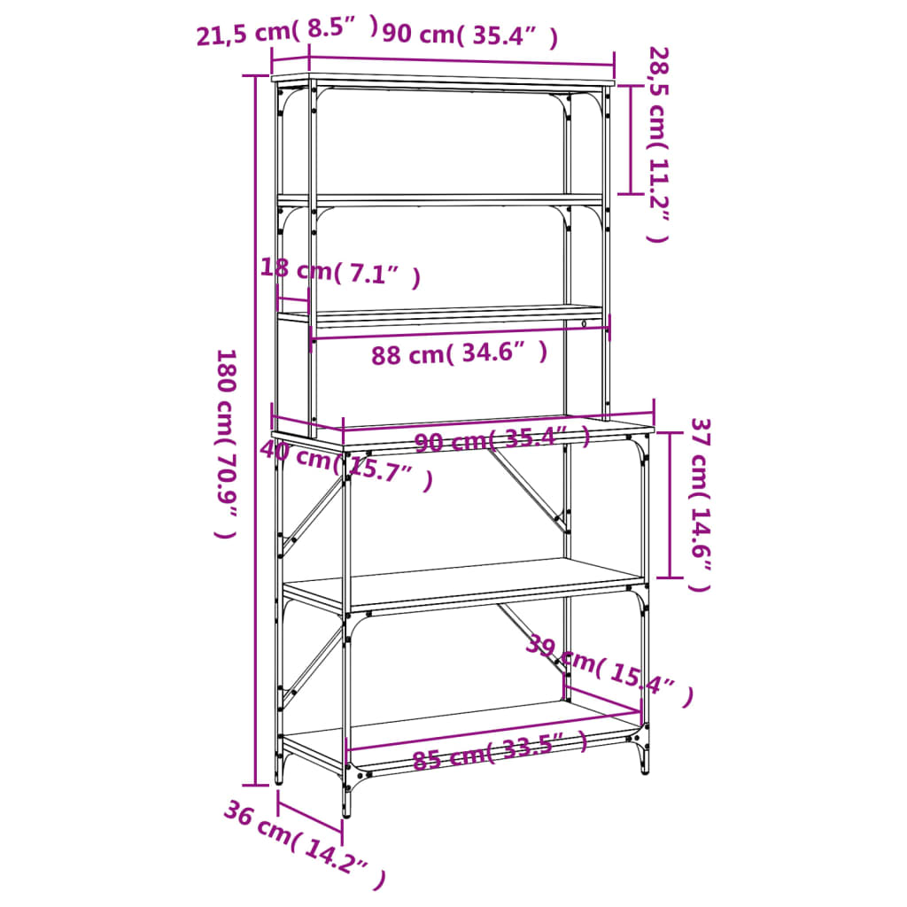 Scaffale da Cucina 6 Ripiani Nero 90x40x180cm Legno Multistrato