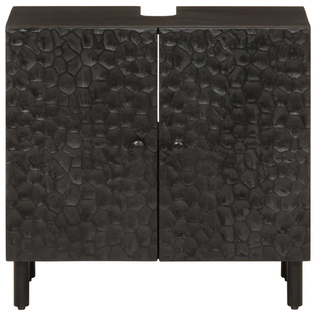 Mobile Lavabo da Bagno Nero 62x33x58 cm Legno Massello di Mango