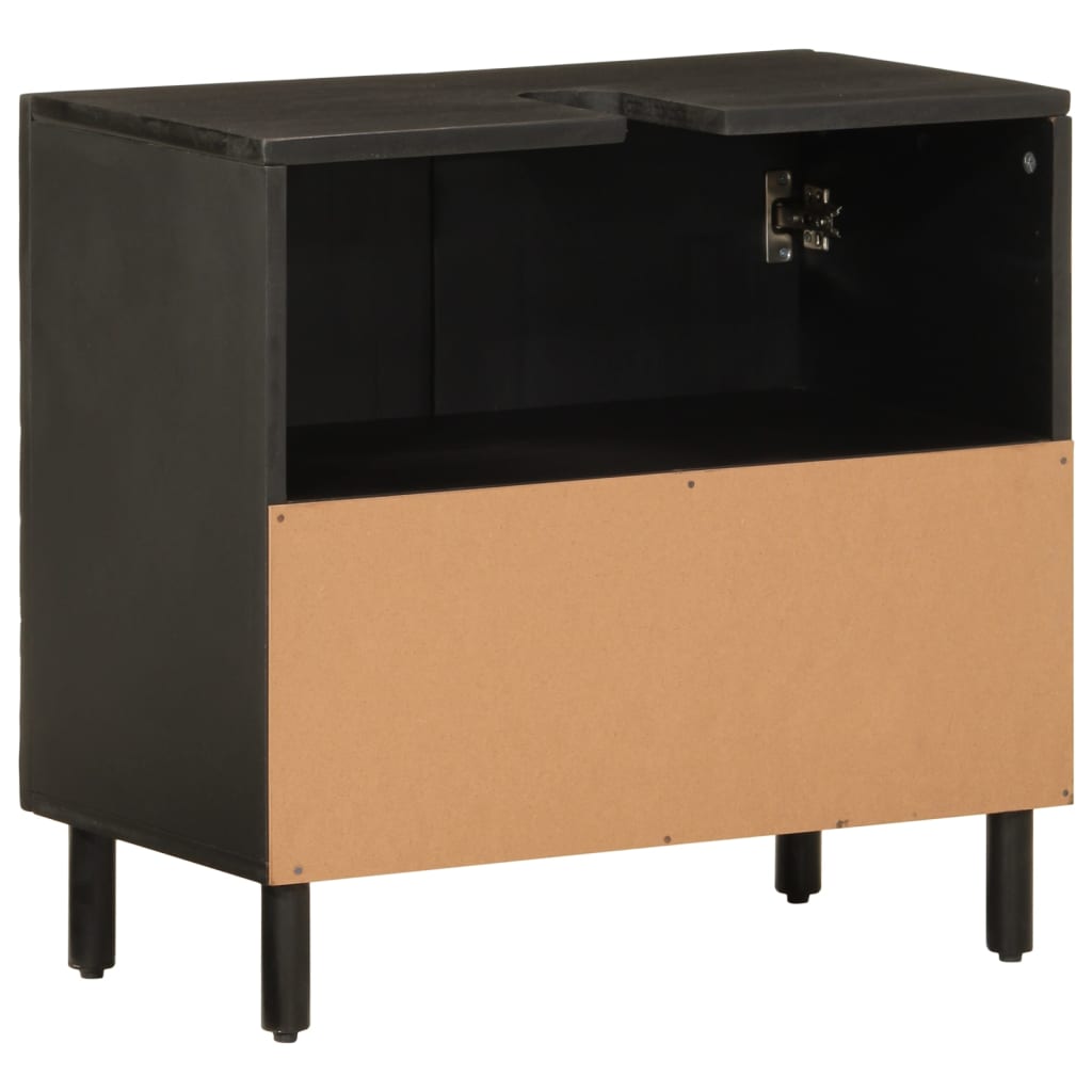 Mobile Lavabo da Bagno Nero 62x33x58 cm Legno Massello di Mango