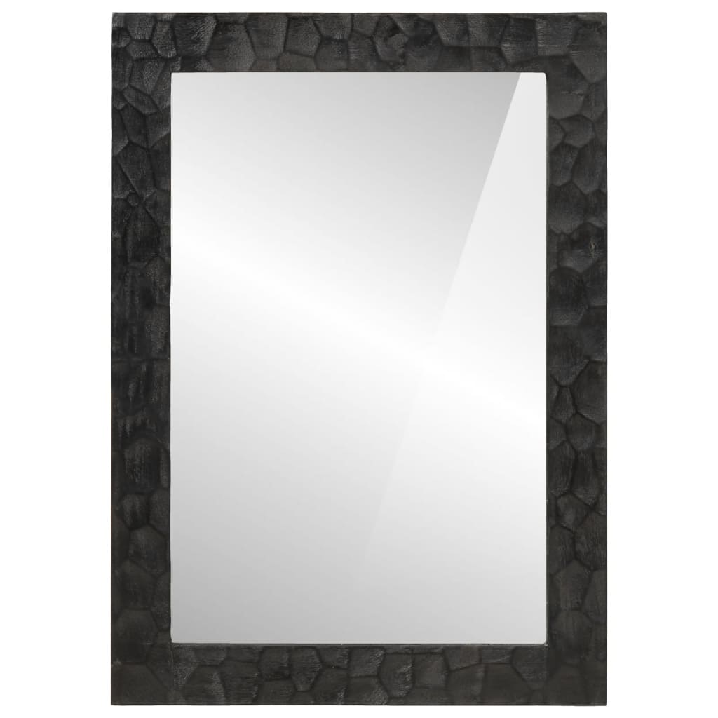 Specchio da Bagno Nero 50x70x2,5cm Legno Massello Mango e Vetro