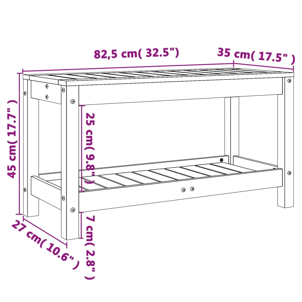 Panca da Giardino 82,5x35x45 cm in Legno Massello di Pino