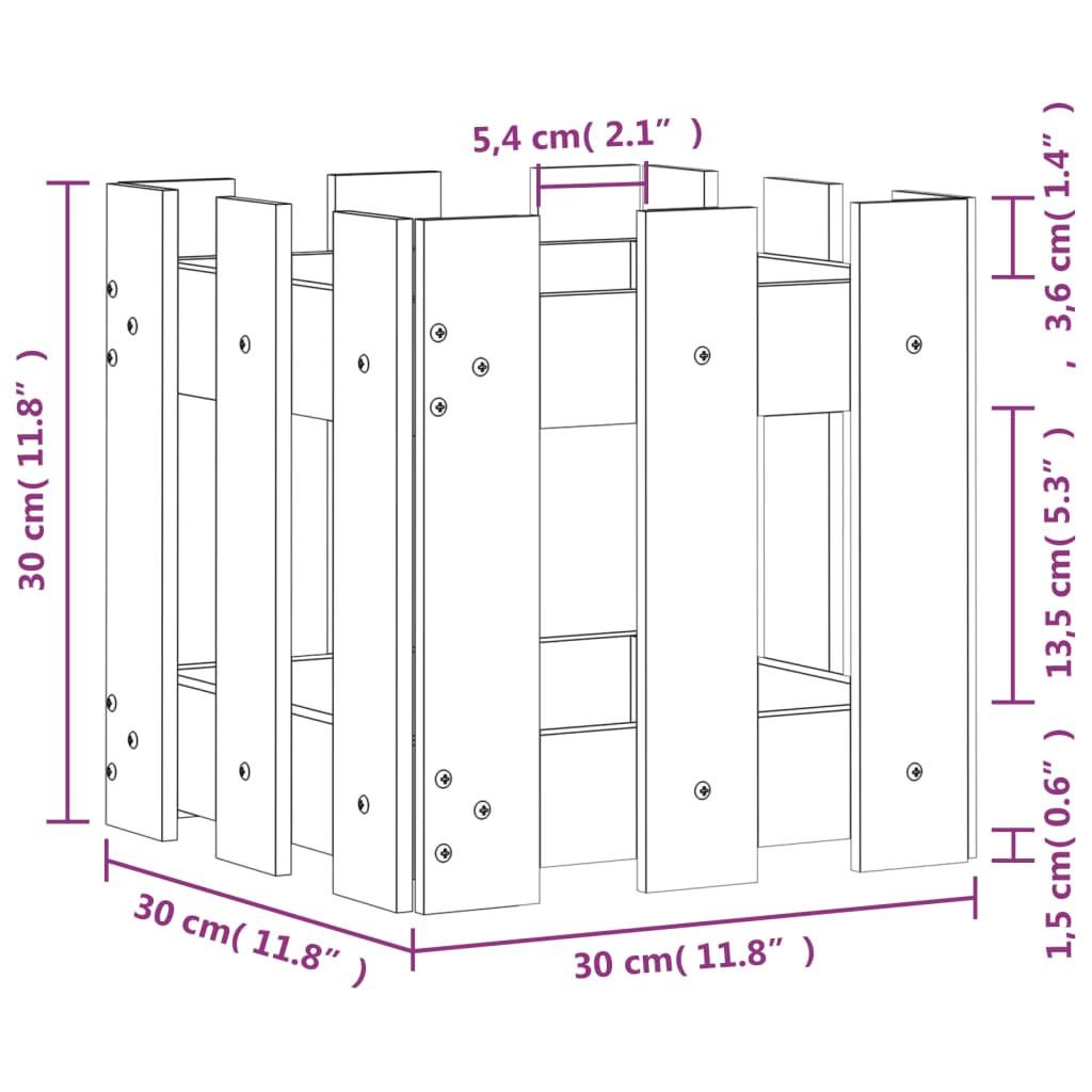 Fioriera Giardino Design Recinzione 30x30x30cm Massello Douglas