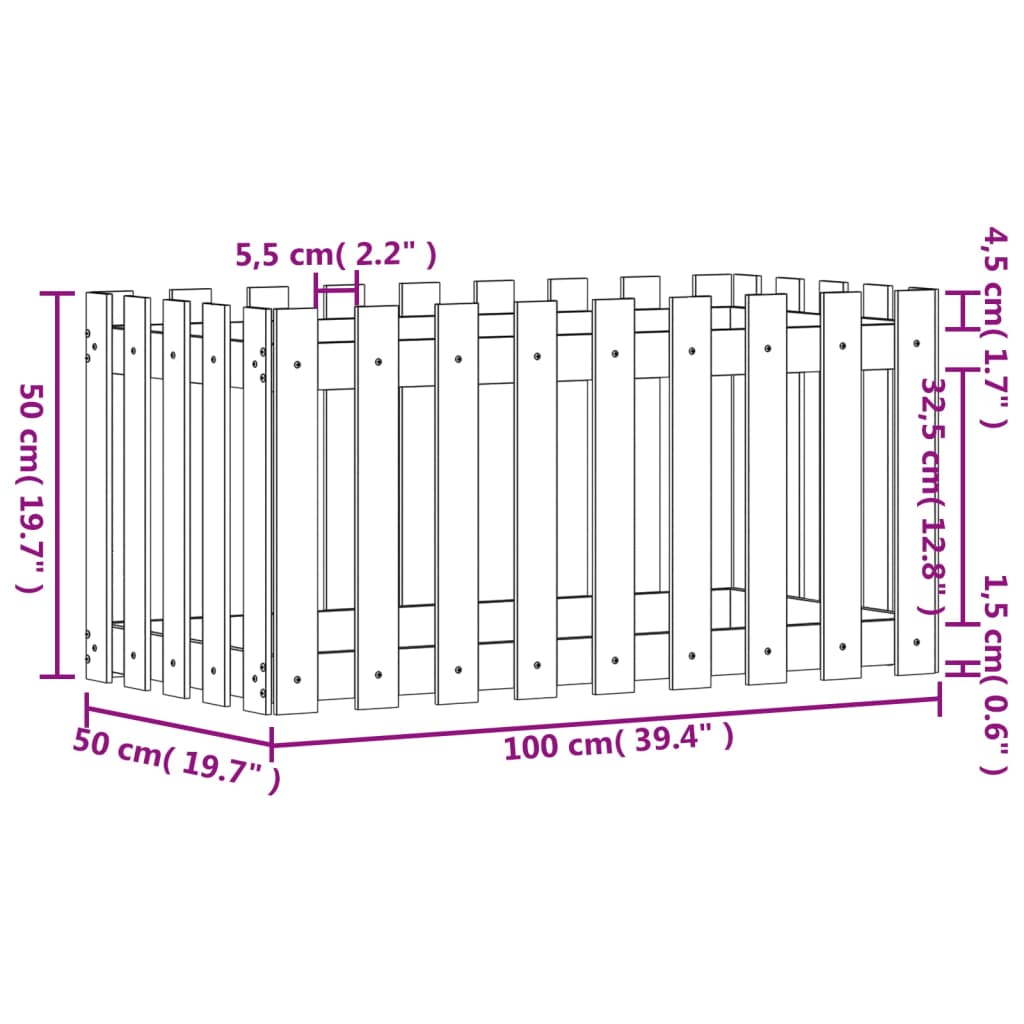 Fioriera Rialzata Giardino Recinzione 100x50x50cm Legno Douglas