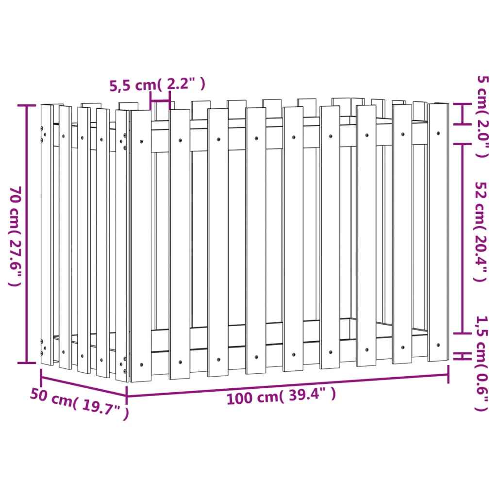 Fioriera Rialzata Giardino Recinzione 100x50x70cm Legno Douglas