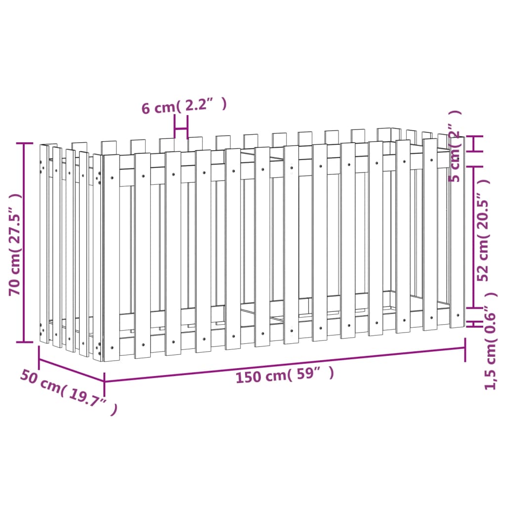 Fioriera Rialzata Giardino Recinzione 150x50x70cm Legno Douglas