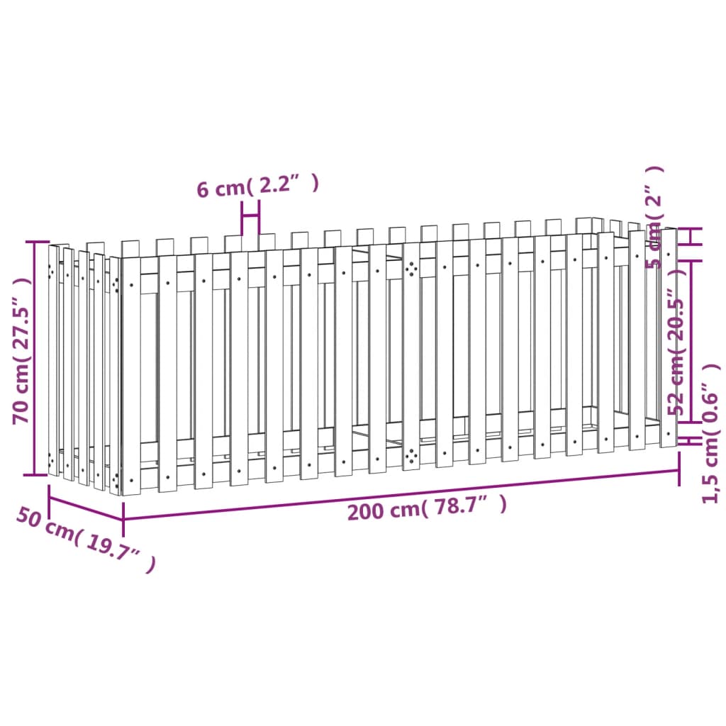 Fioriera Rialzata Giardino Recinzione 200x50x70cm Legno Douglas