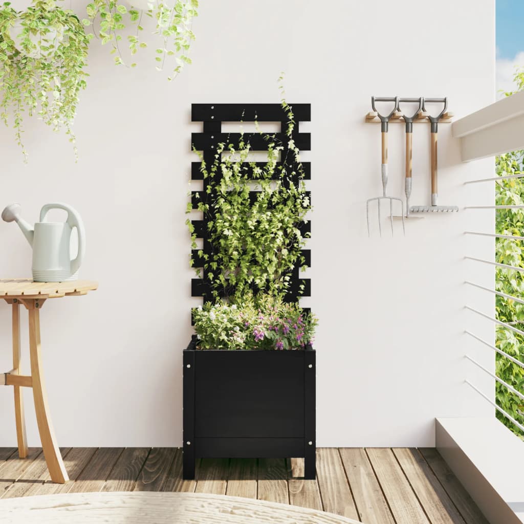 Fioriera Giardino con Rastrelliera Nera 39x39,5x114cm Pino