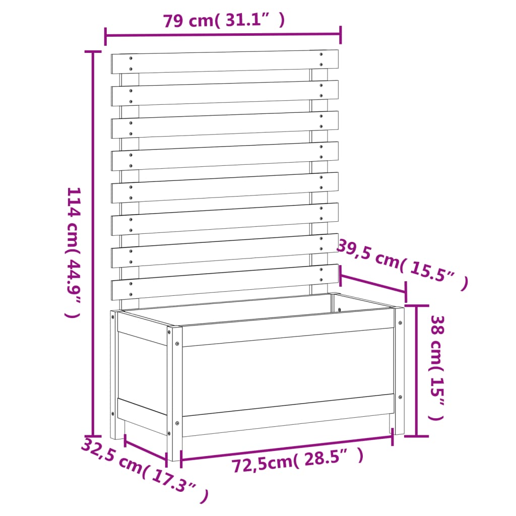 Fioriera Giardino con Rastrelliera 79x39,5x114cm Massello Pino