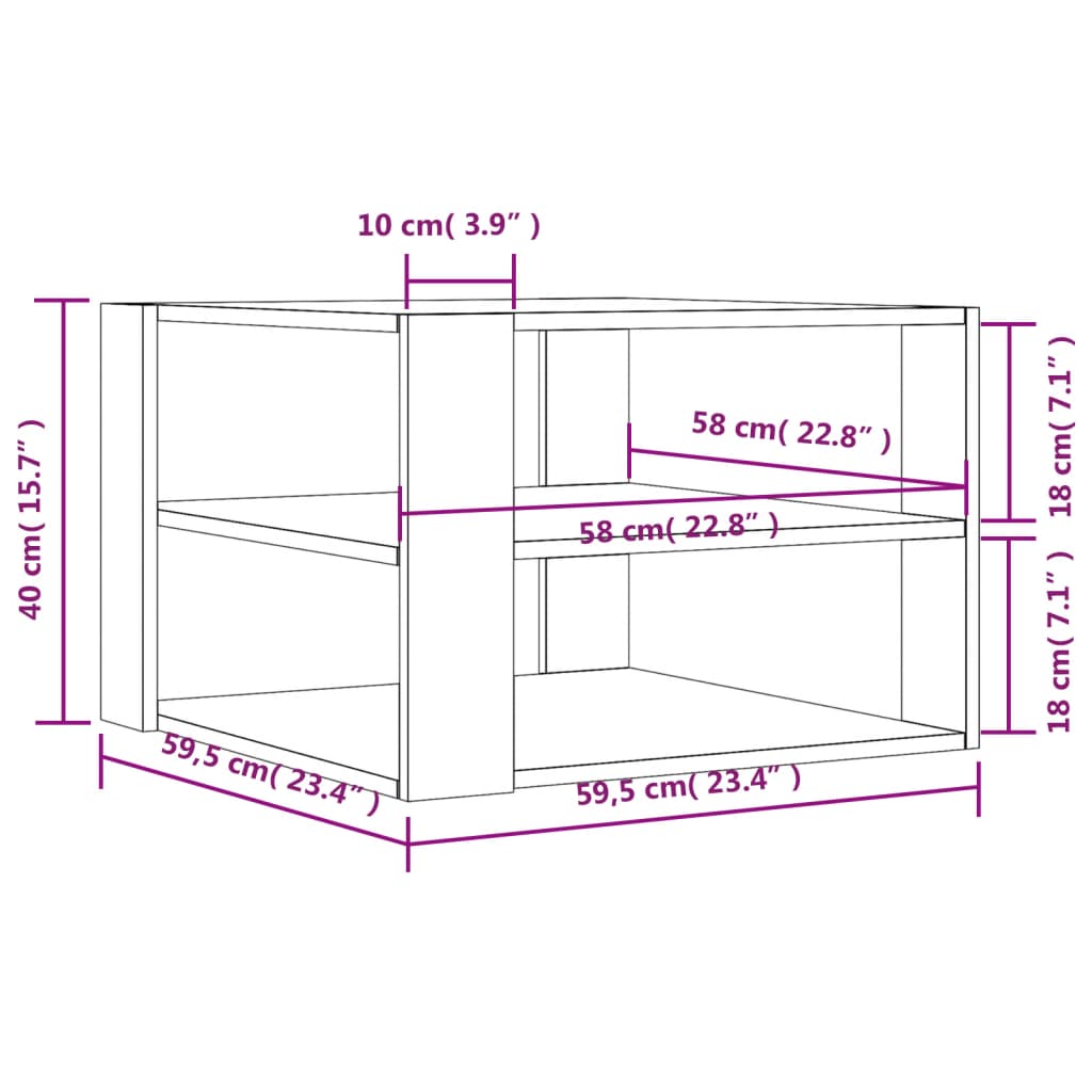 Tavolino Salotto Rovere Fumo 59,5x59,5x40 cm Legno Multistrato