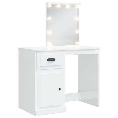 Toeletta con Luci LED Bianco Lucido 90x42x132,5 cm