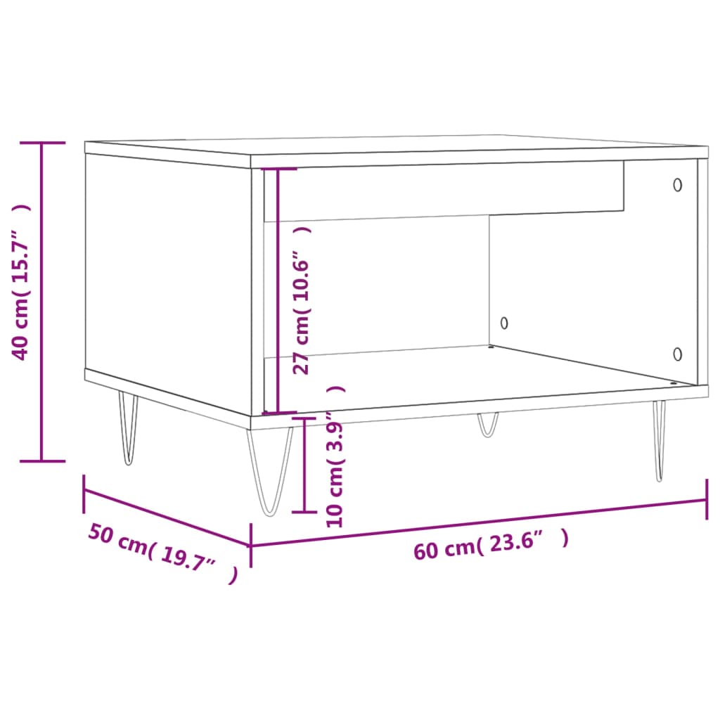 Tavolino da Salotto Grigio Cemento 60x50x40cm Legno Multistrato