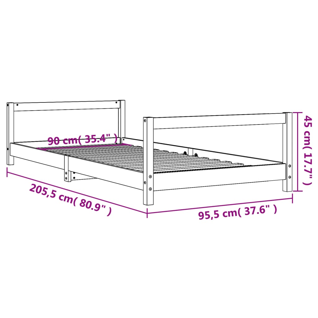 Giroletto per Bambini Bianco 90x200cm in Legno Massello di Pino