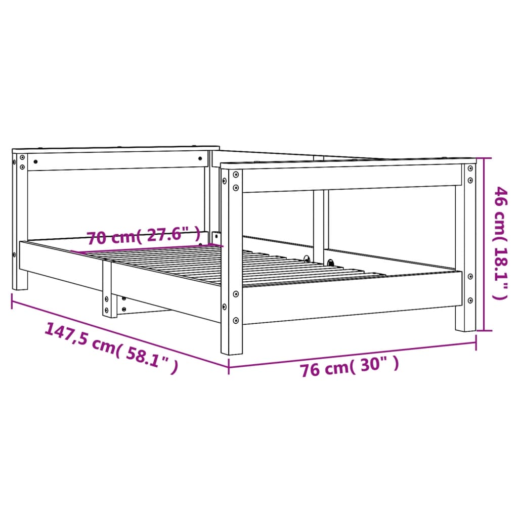 Giroletto per Bambini Bianco 70x140cm in Legno Massello di Pino