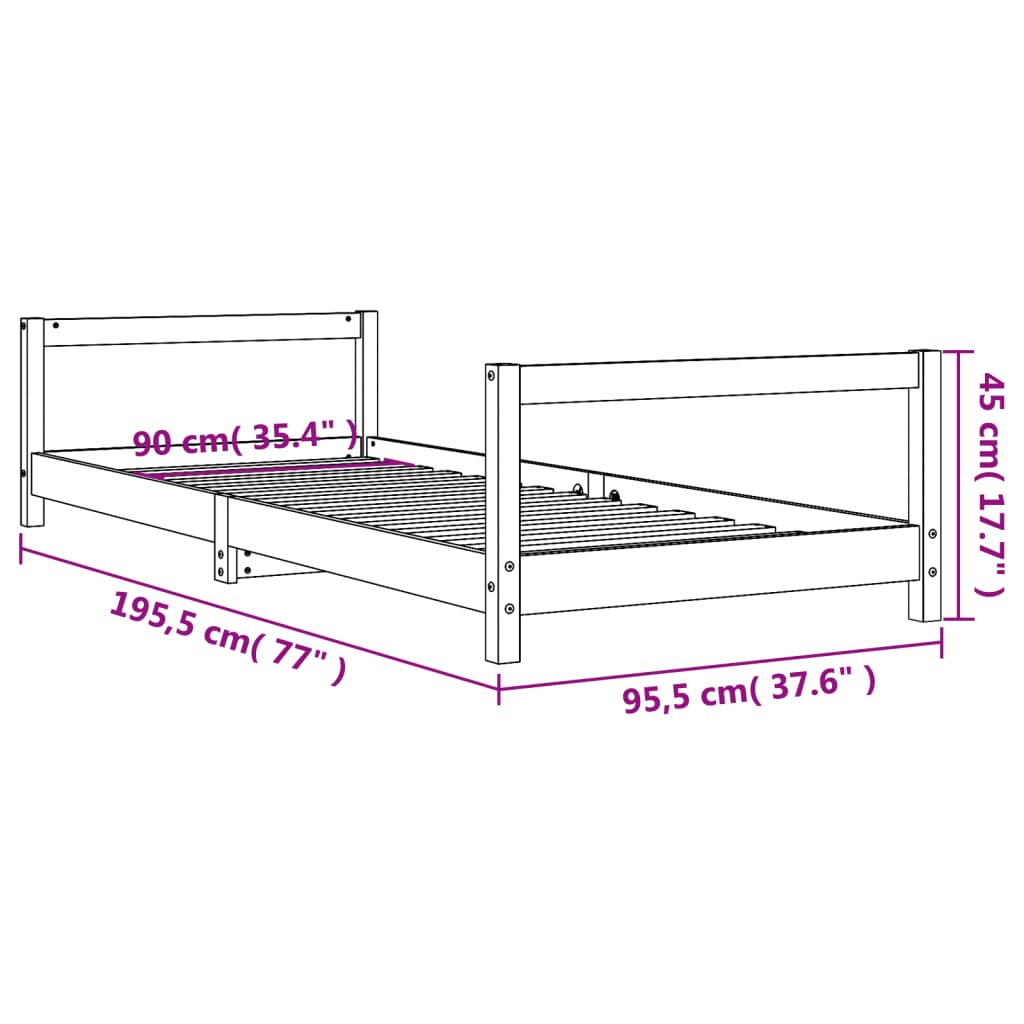 Giroletto per Bambini Bianco 90x190cm in Legno Massello di Pino