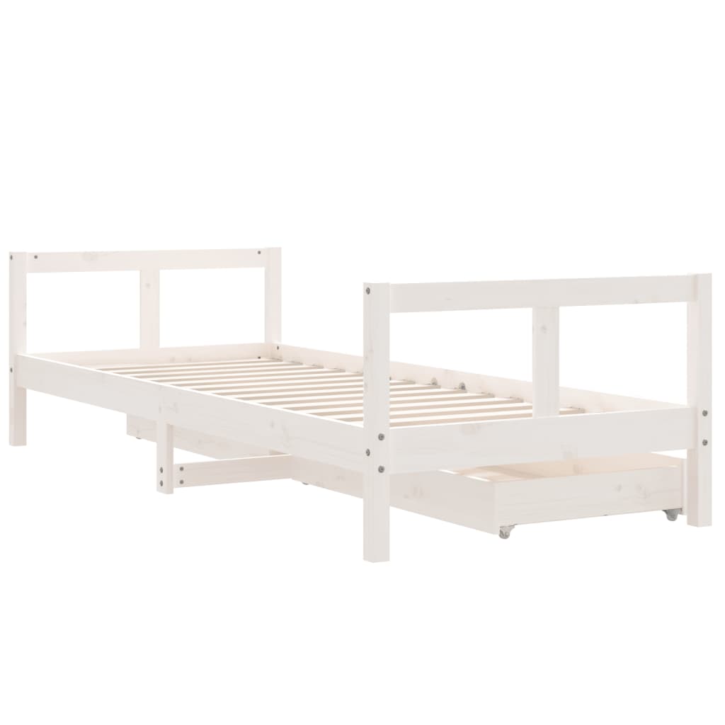 Giroletto Bambini con Cassetti Bianco 80x200cm Massello di Pino