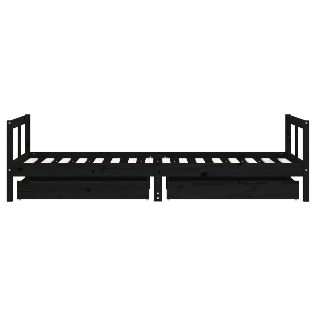 Giroletto Bambini con Cassetti Nero 80x200cm Massello di Pino