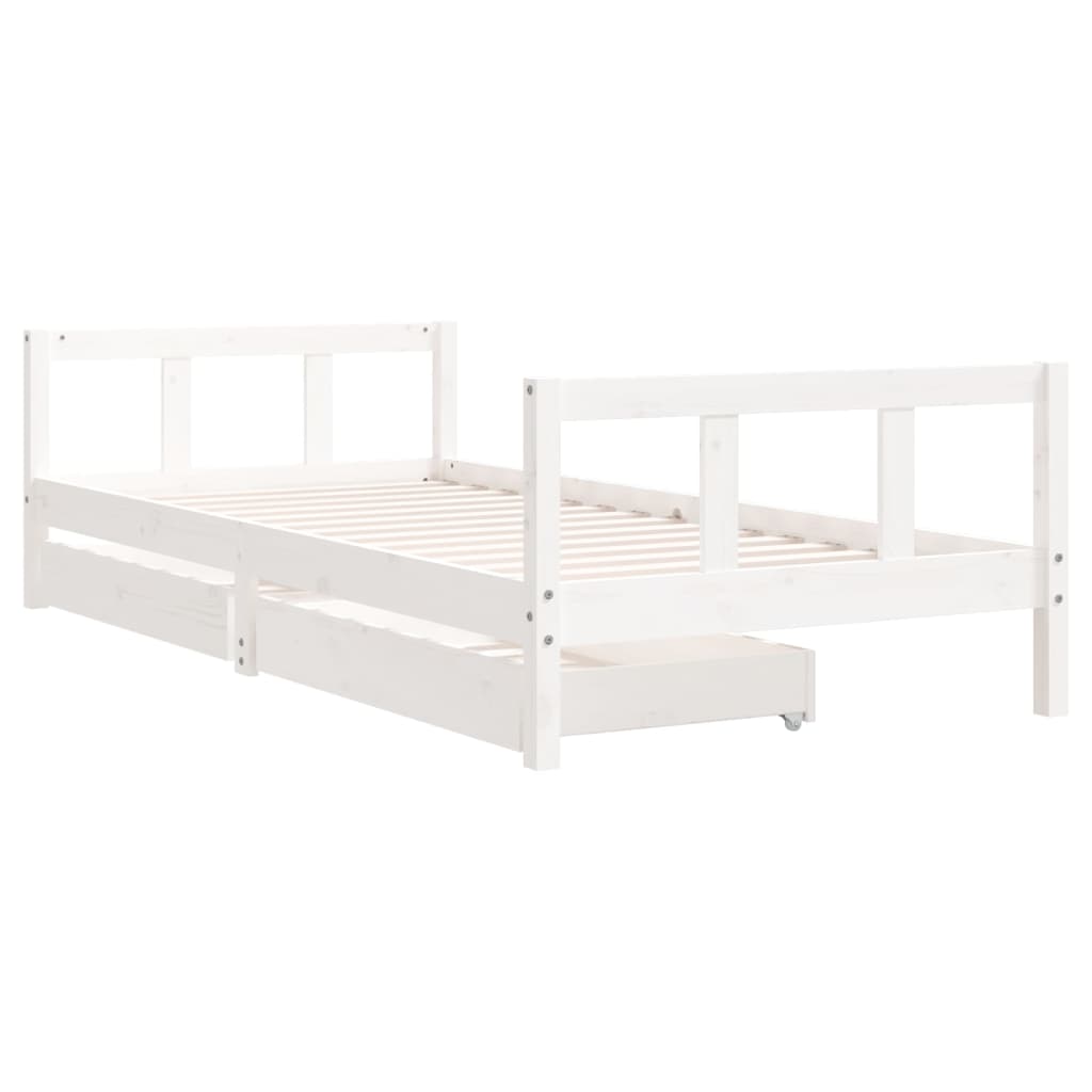 Giroletto Bambini con Cassetti Bianco 90x200cm Massello di Pino