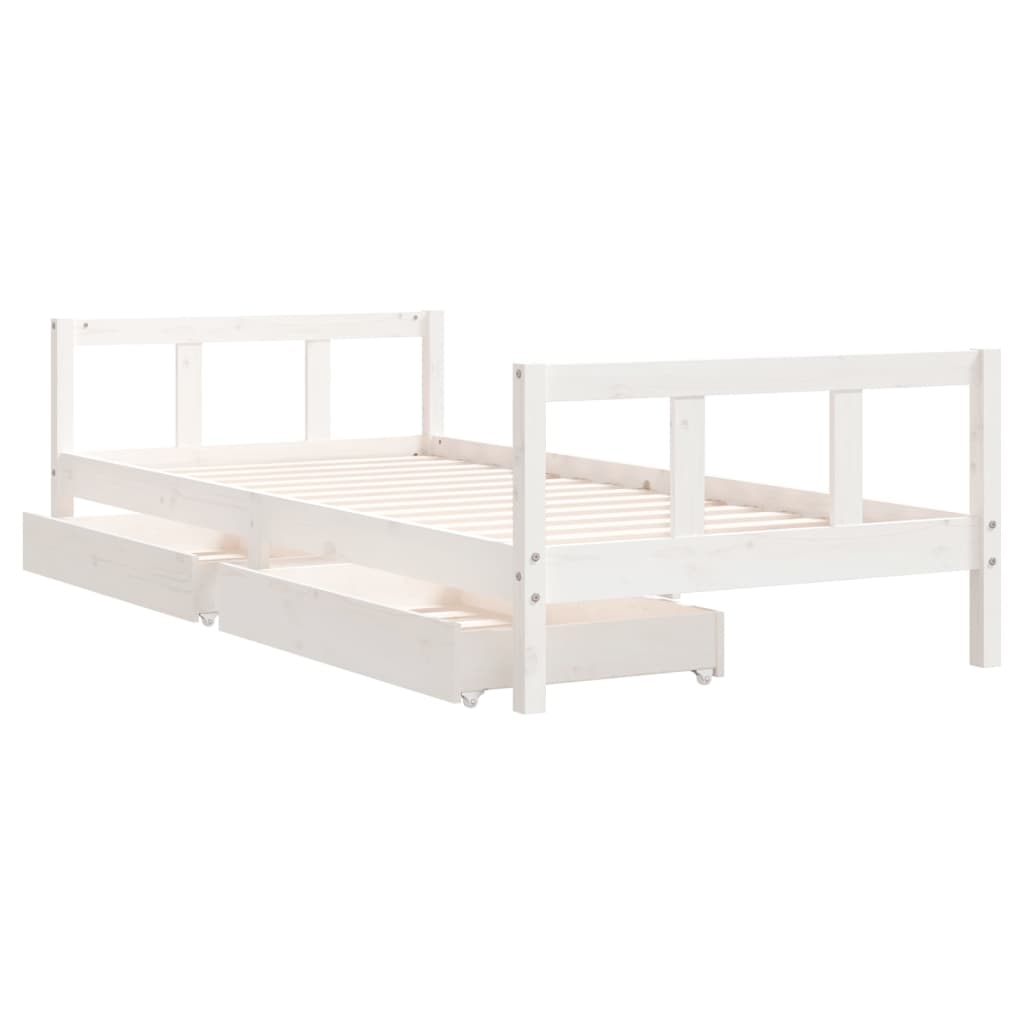 Giroletto Bambini con Cassetti Bianco 90x200cm Massello di Pino